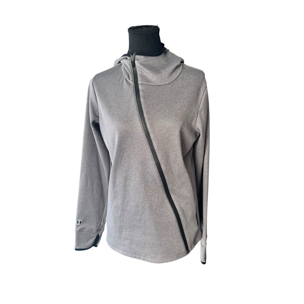 Holloway Ladies Small Gray Asymmetrical Zip Hooded Jacket Thumbholes Pockets k2